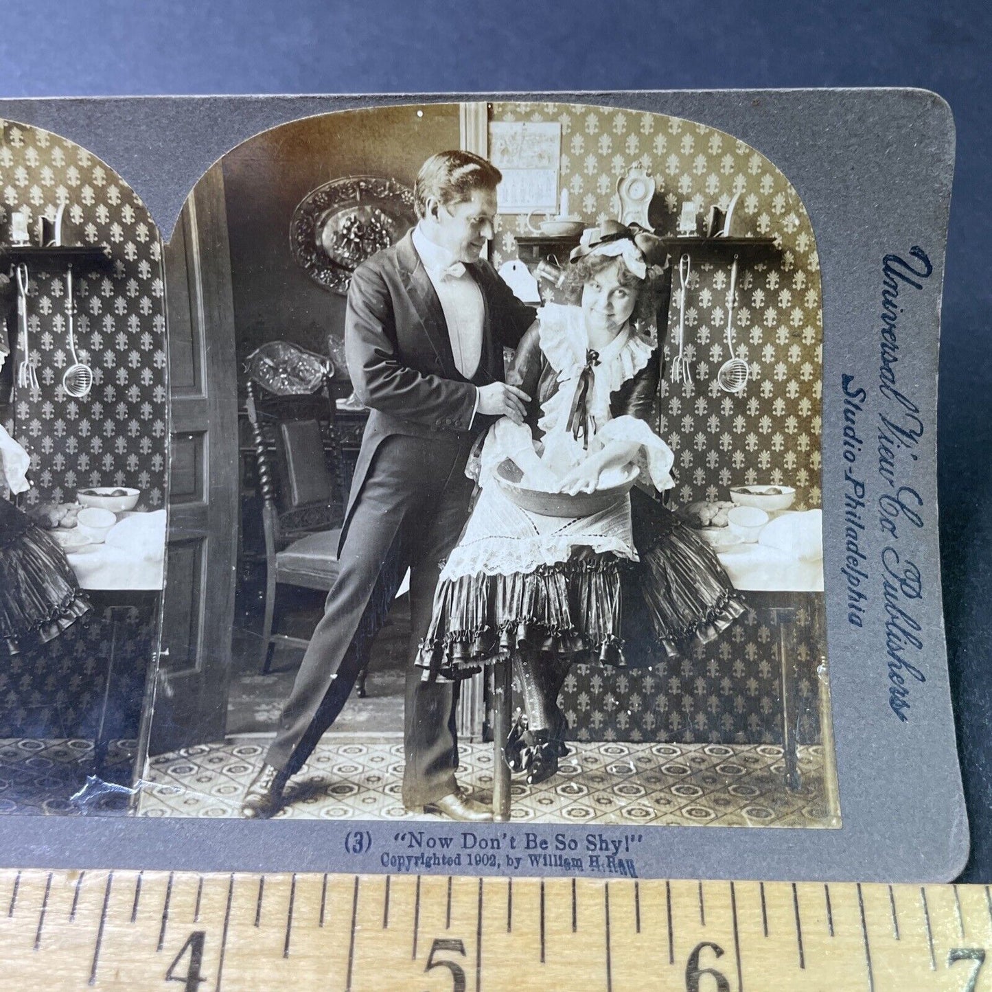 Antique 1902 Husband Flirts With French Maid Servant Stereoview Photo Card P3015