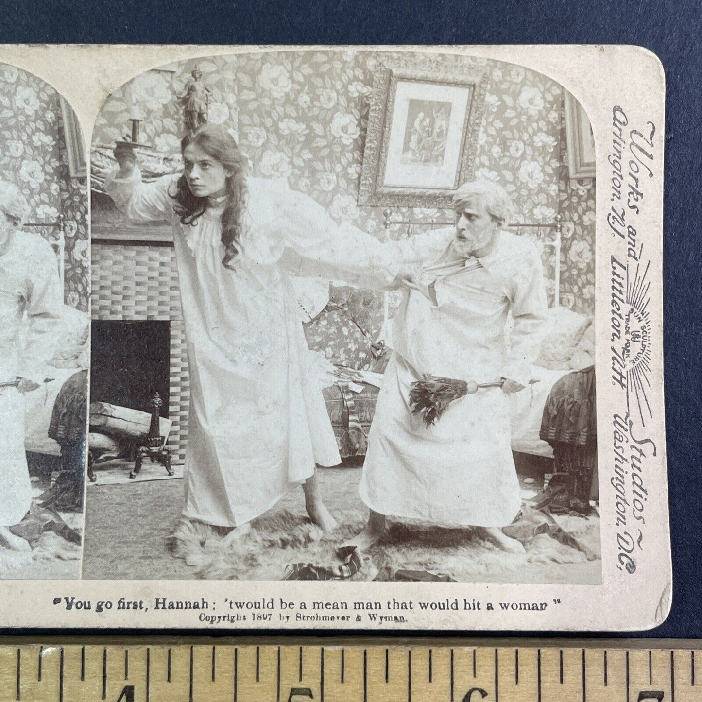 Wife Protects Husband from a Criminal Stereoview Antique c1897 Y1395