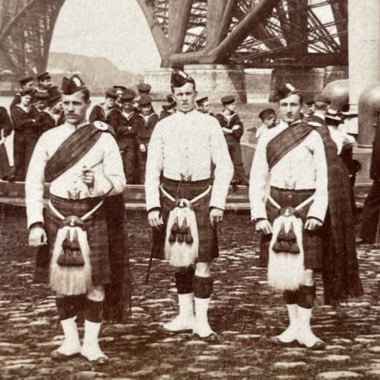 Antique 1896 Scottish Highlander Soldiers Pipers Stereoview Photo Card V3263