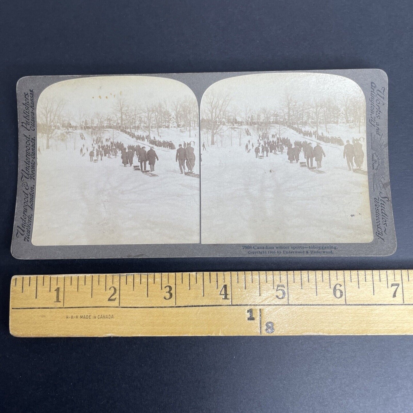 Antique 1905 Canadians Tobogganing Stereoview Photo Card PC878