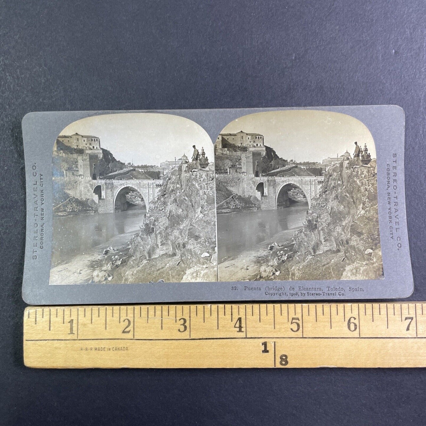 Elcantara Bridge in Toledo Spain Stereoview River View Antique c1908 X4213