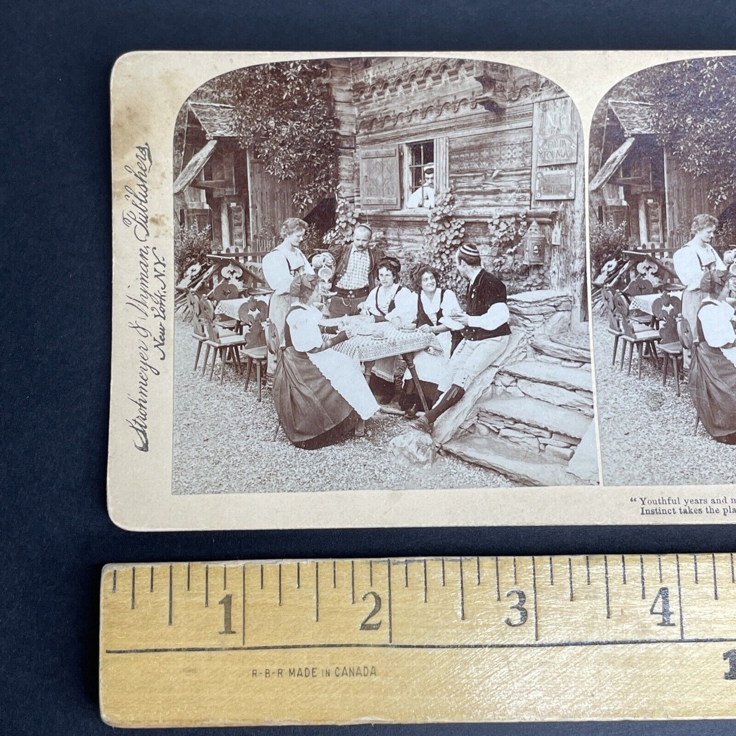 Antique 1897 Drinking & Courting Women Switzerland Stereoview Photo Card PC818