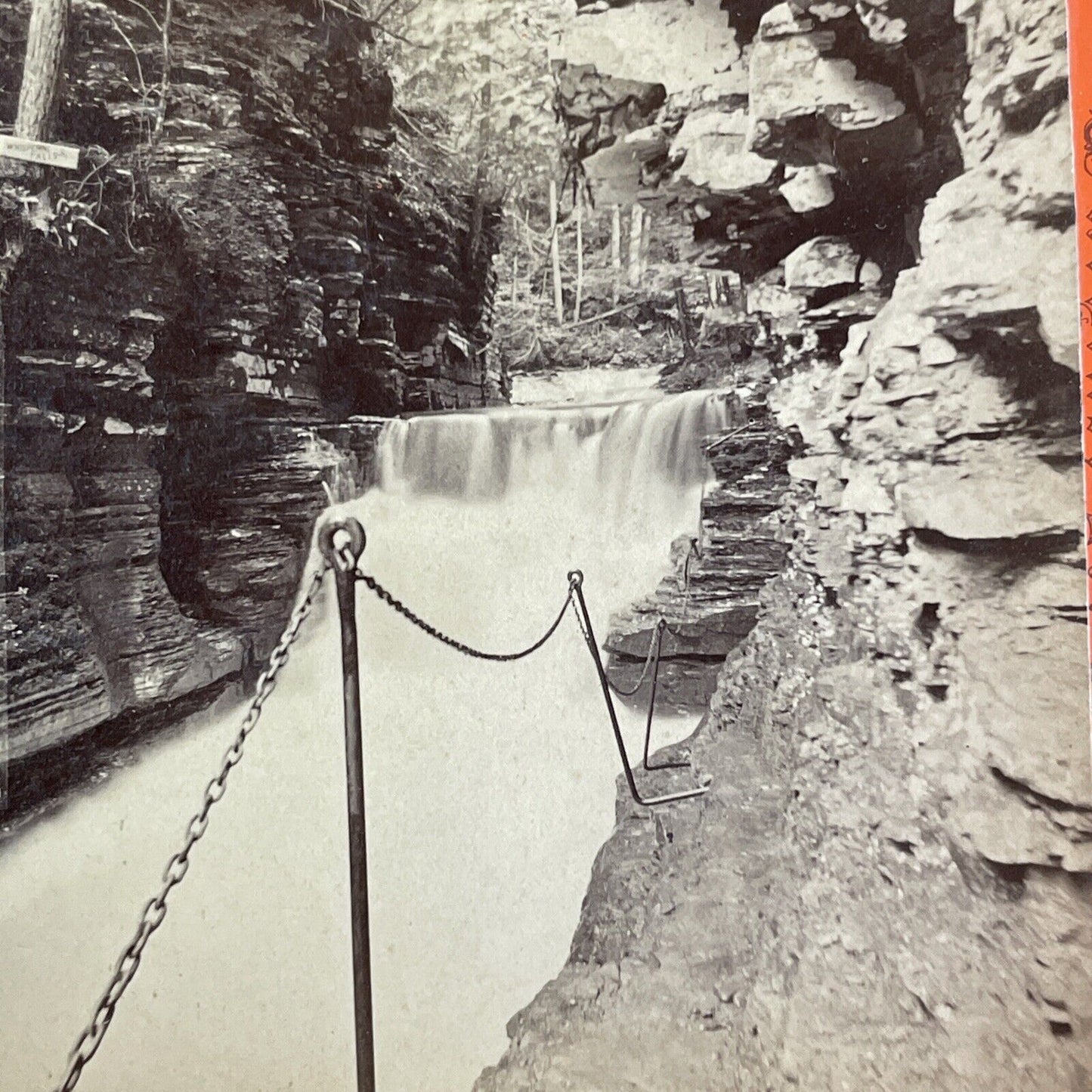 Chain Walkway Watkins Glen New York Stereoview R.D. Crum Antique c1870 Y1042