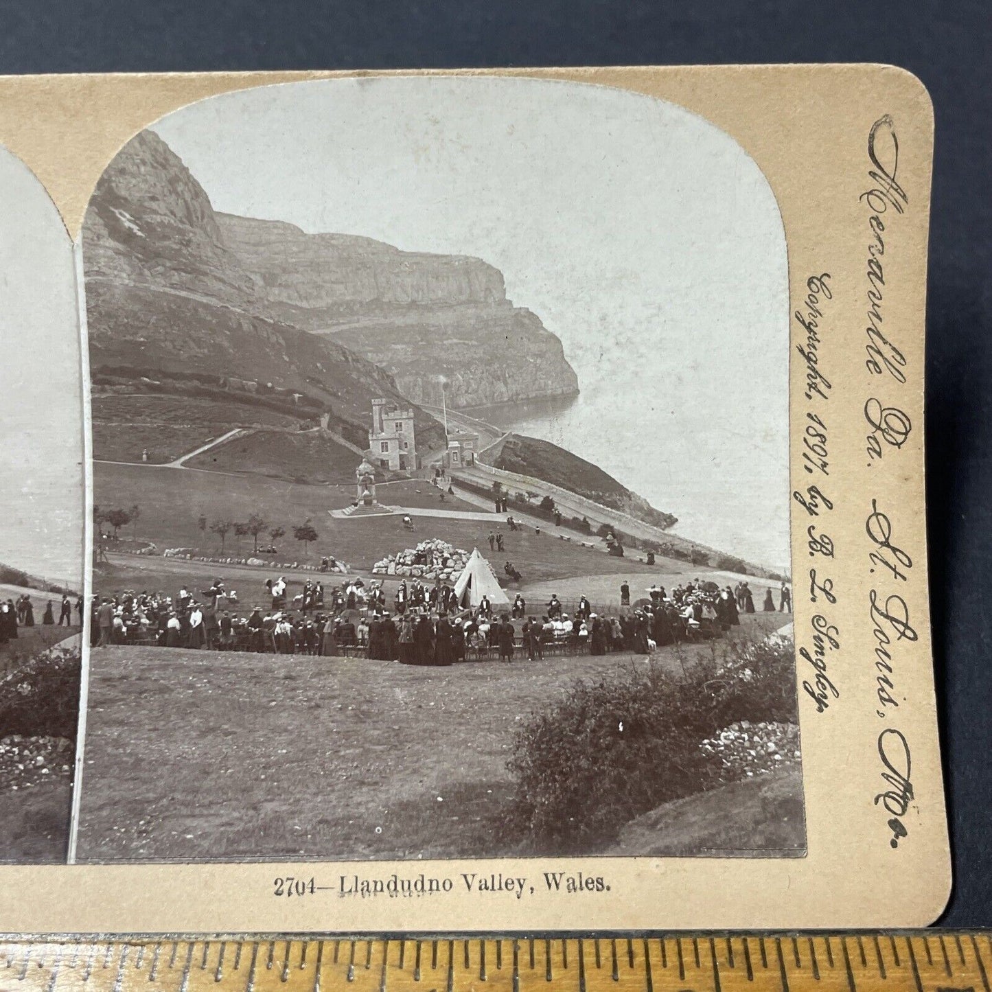 Antique 1897 Llandudno Wales Town Meeting England Stereoview Photo Card Q2228