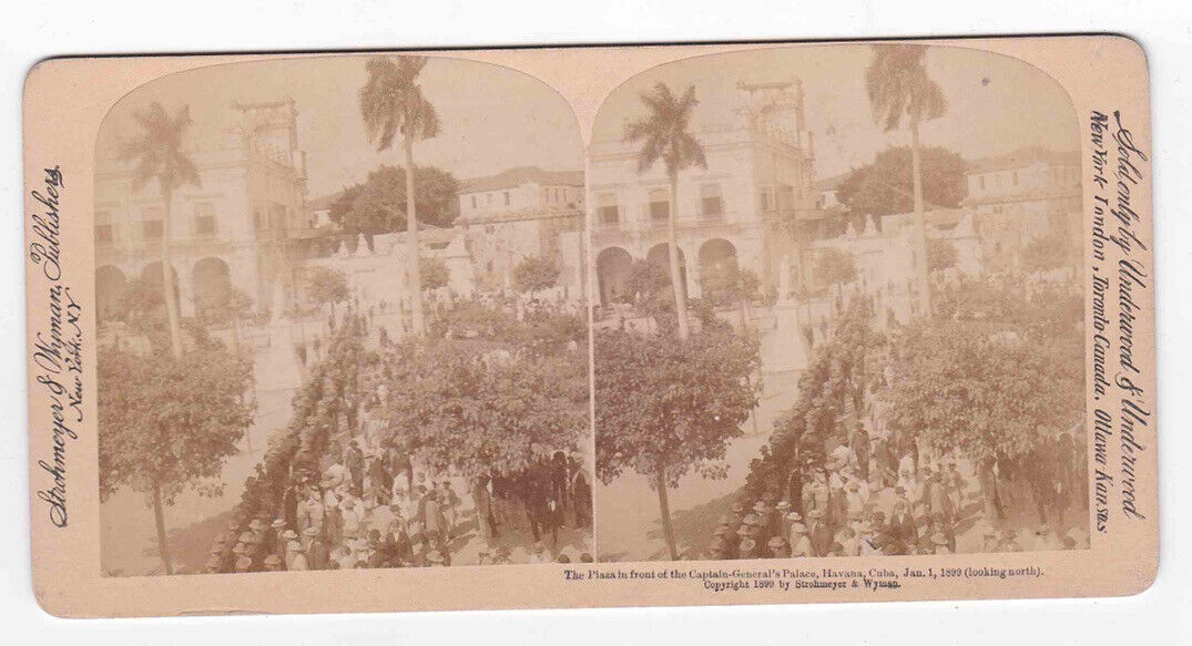 Antique 1899 US Army Troops At General's Palace, Havana, Cuba Stereo Card P145