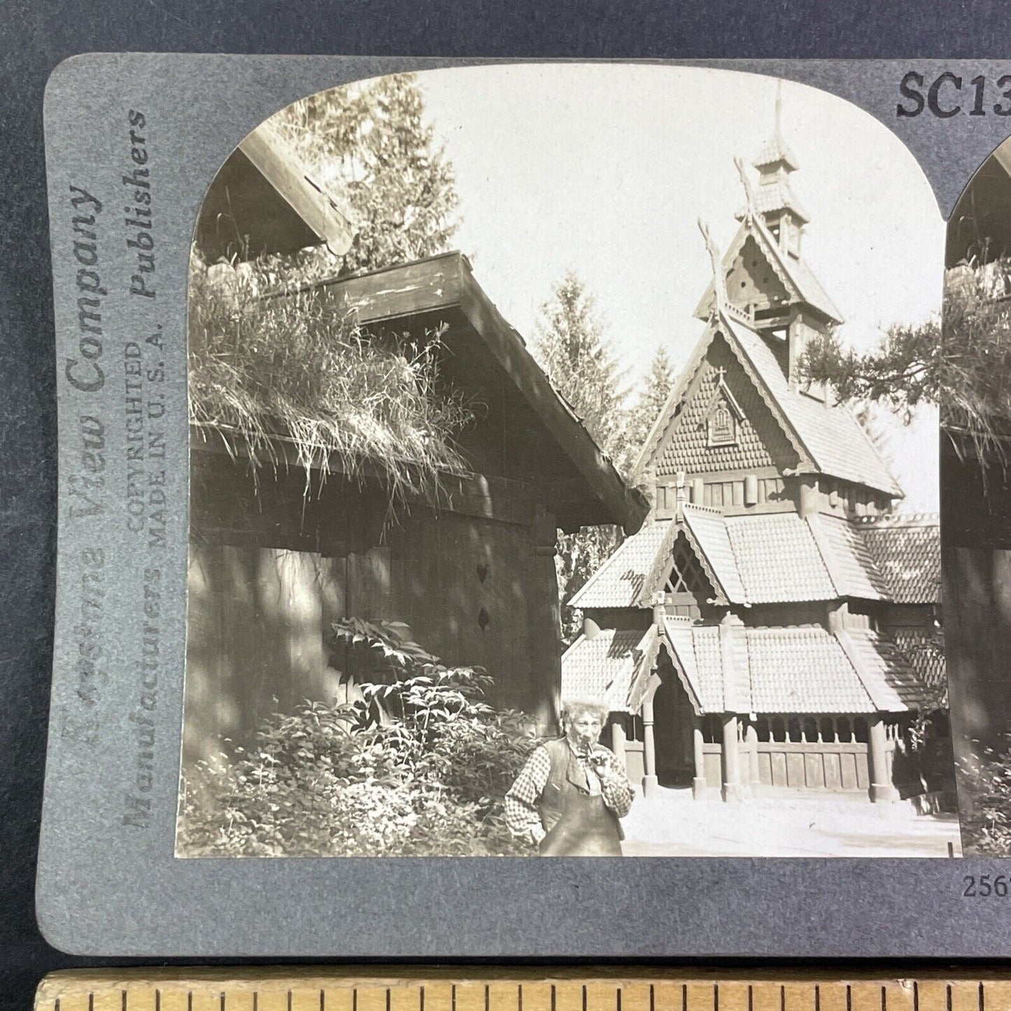 Gol Stave Church Norway Stereoview Late Period View Antique c1933 Y1241