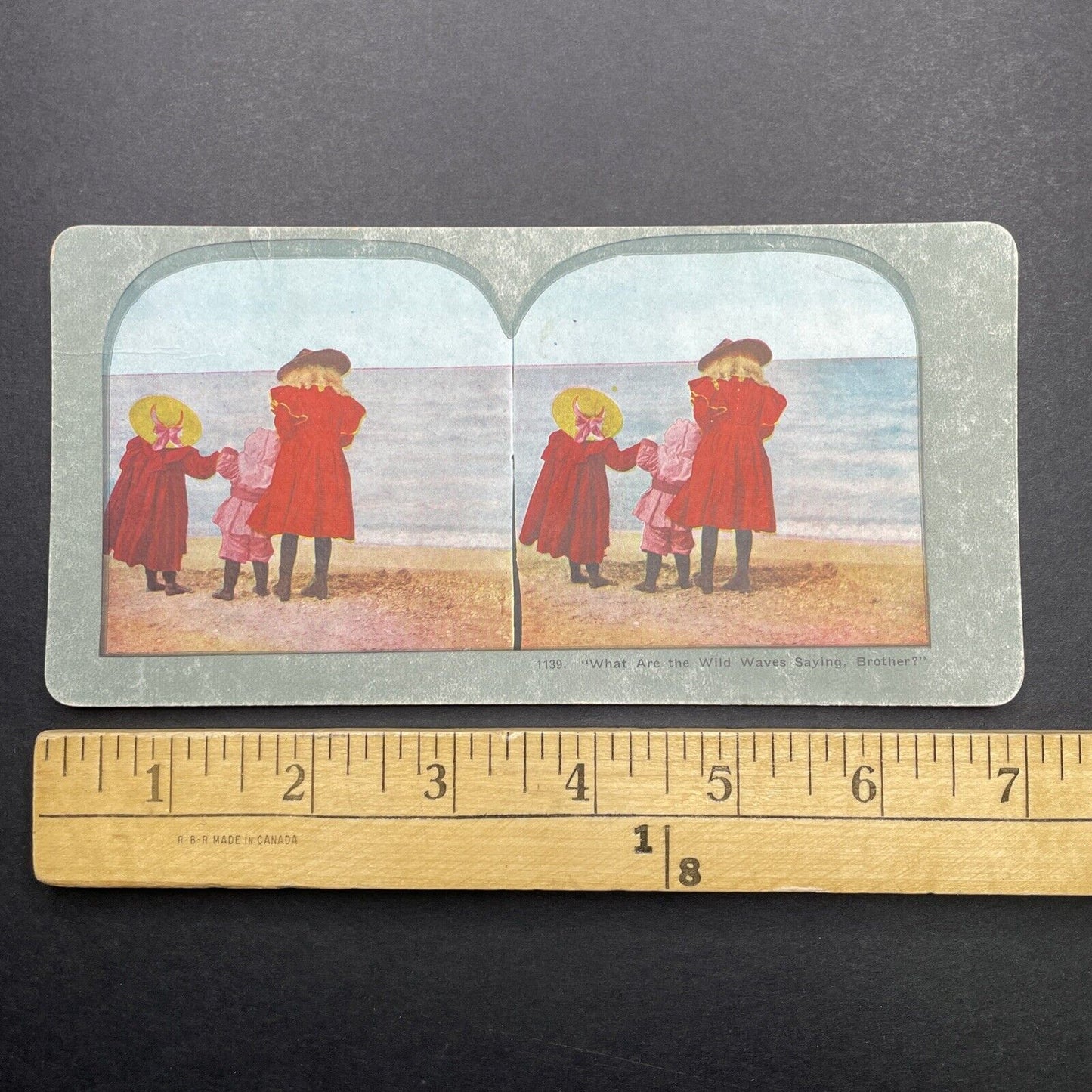 Antique 1898 Children In Beach Attire Stereoview Photo Card P580-042