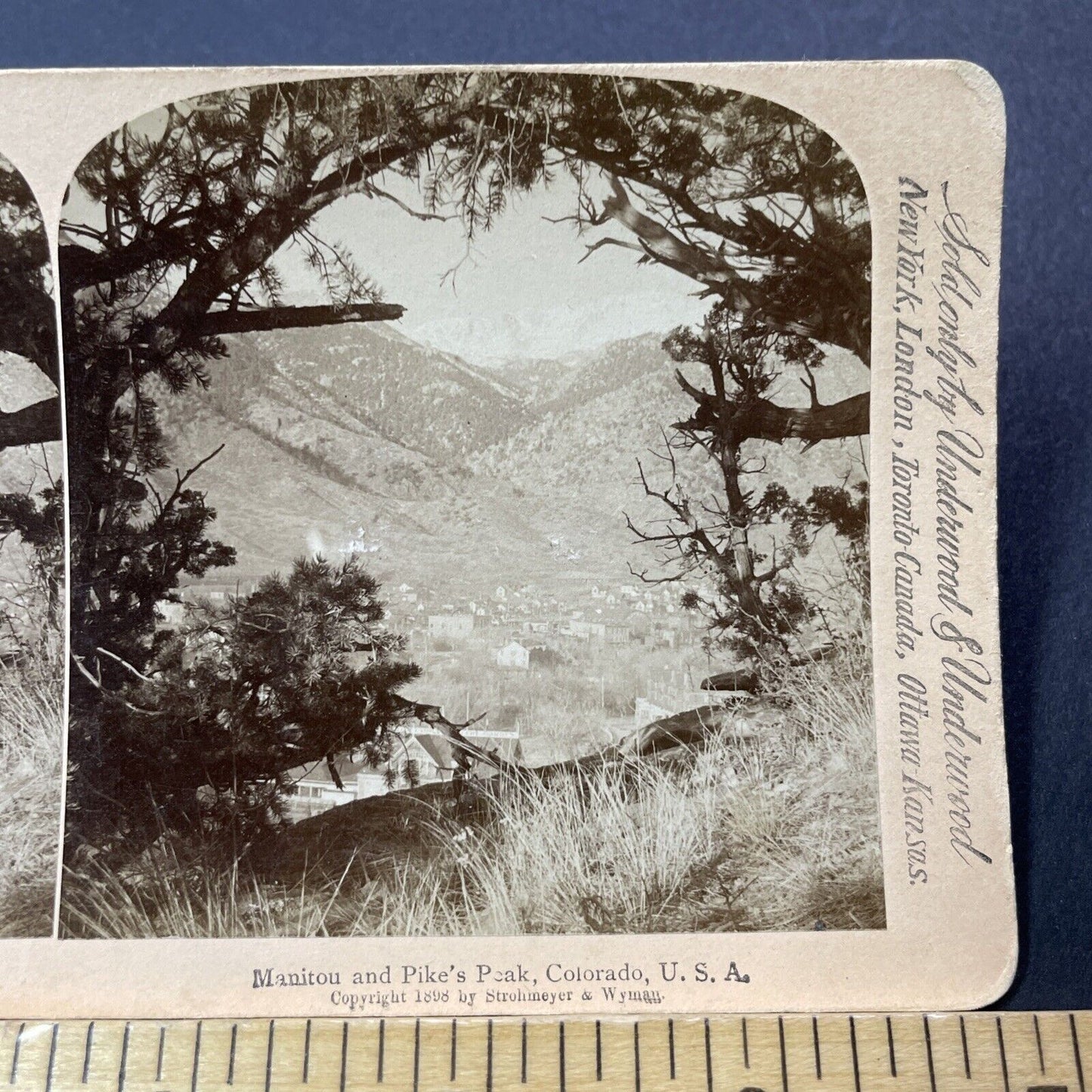 Antique 1898 Pike's Peak & Manitou Peak Colorado Stereoview Photo Card V3291