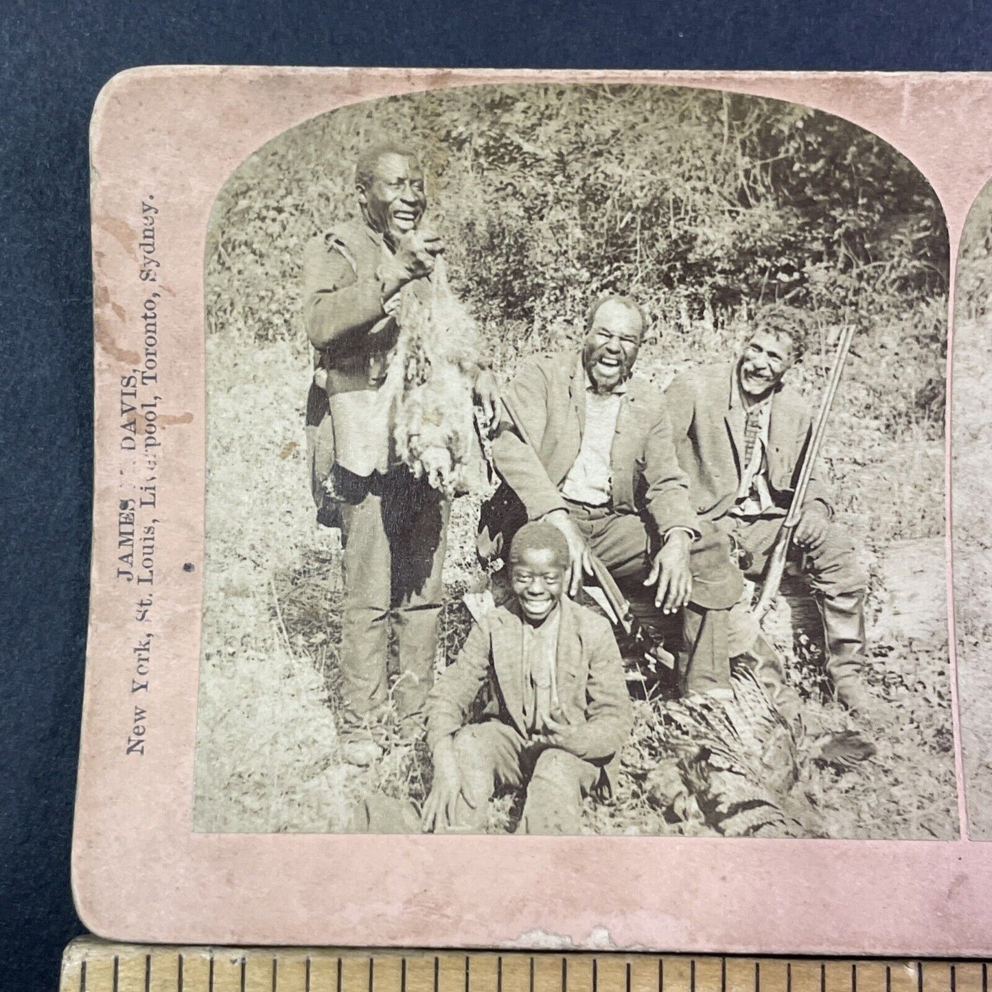 African American Hunters Hunt Possum & Pheasant Stereoview Antique c1892 X2608