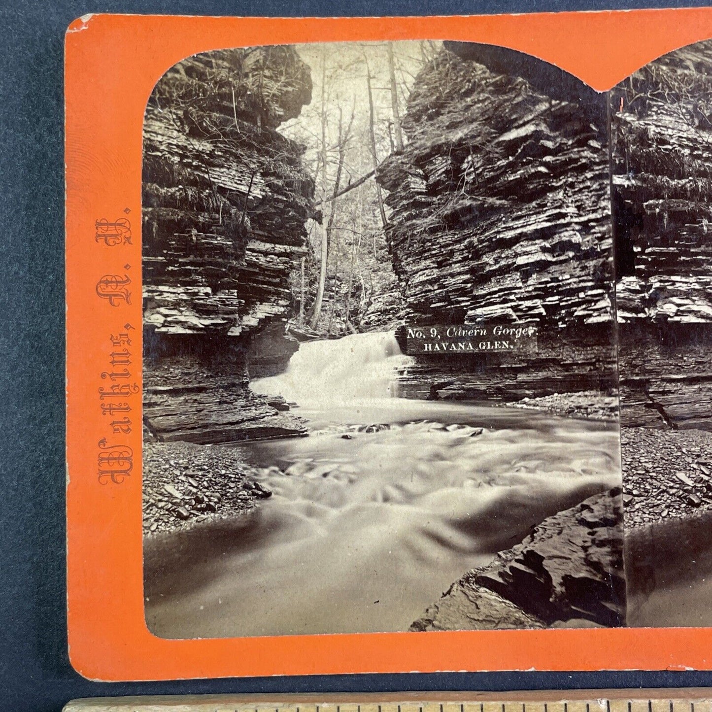 Cavern Gorge Watkins Glen New York Stereoview R.D. Crum Antique c1870 Y1039