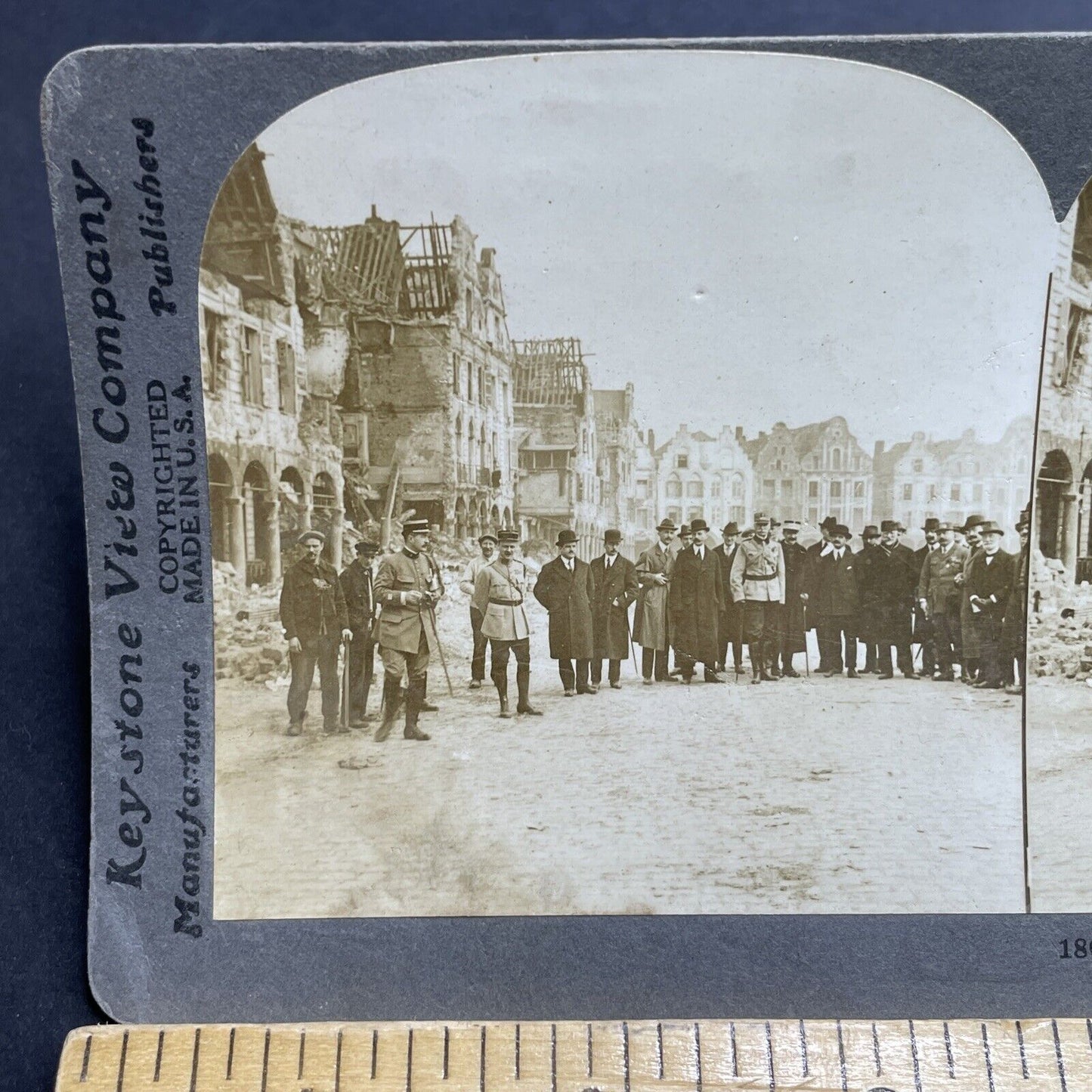 Antique 1918 Georges Clemenceau Visits Arras France Stereoview Photo Card P2026