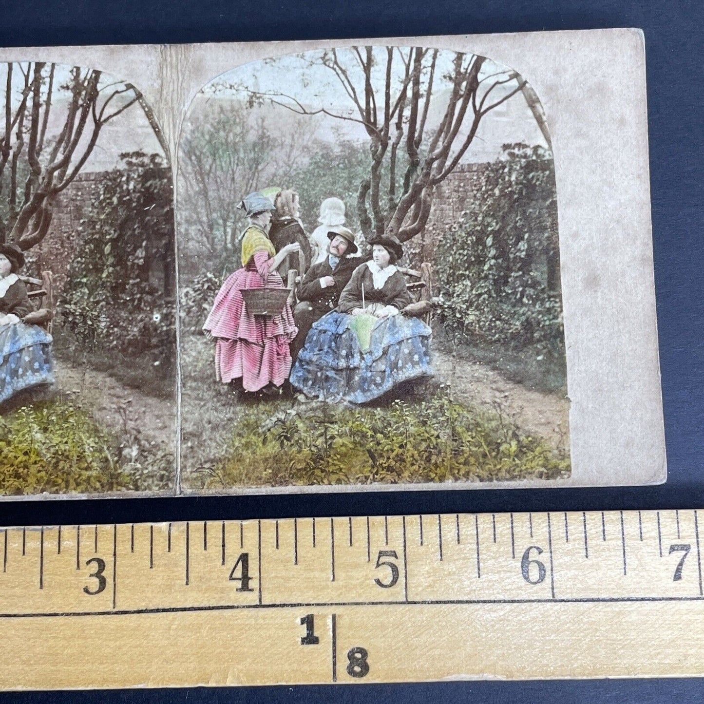 Antique c1840s Jealous Woman In A French Garden Stereoview Photo Card PC828