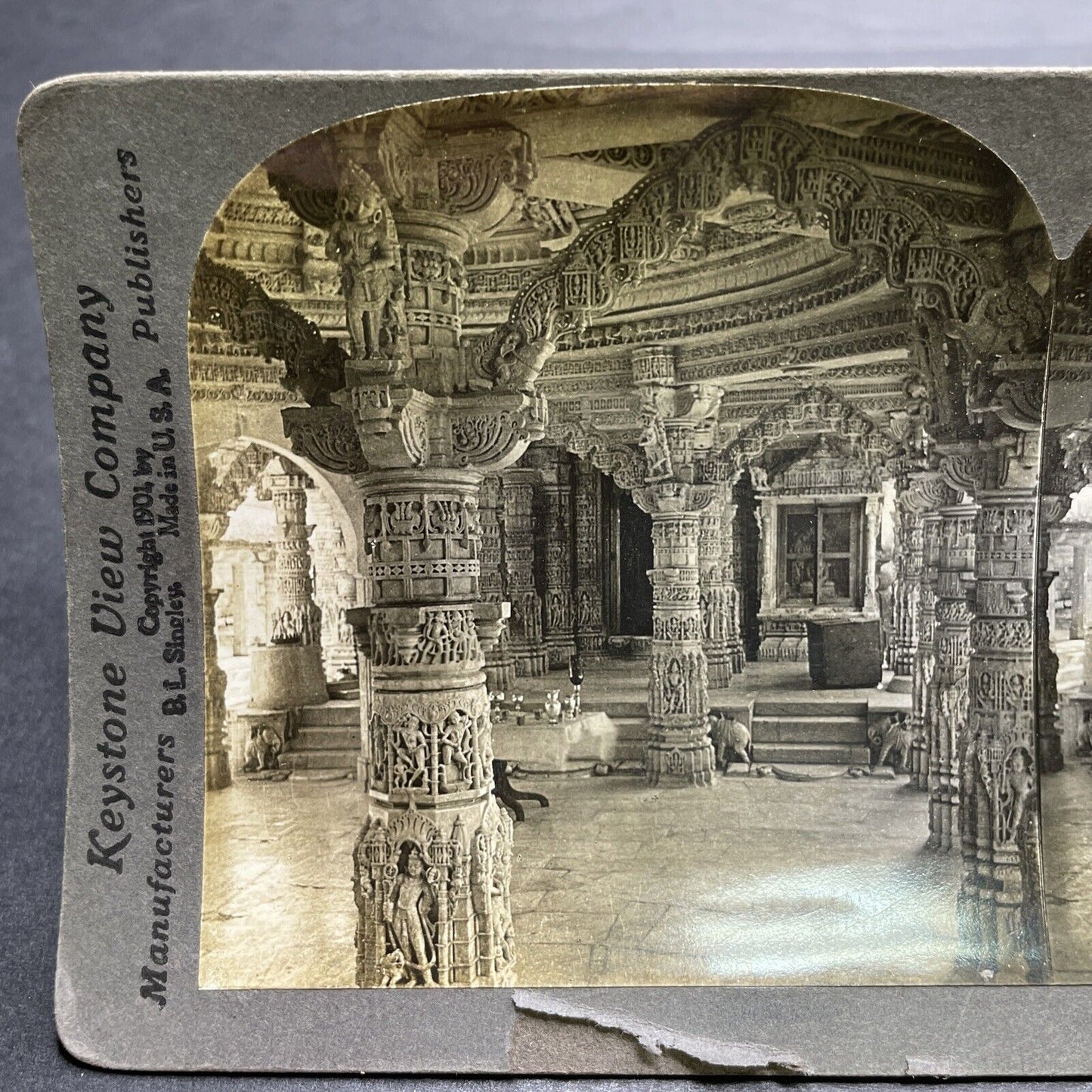 Antique 1901 Dilwara Temple Mount Abu India Stereoview Photo Card P1209