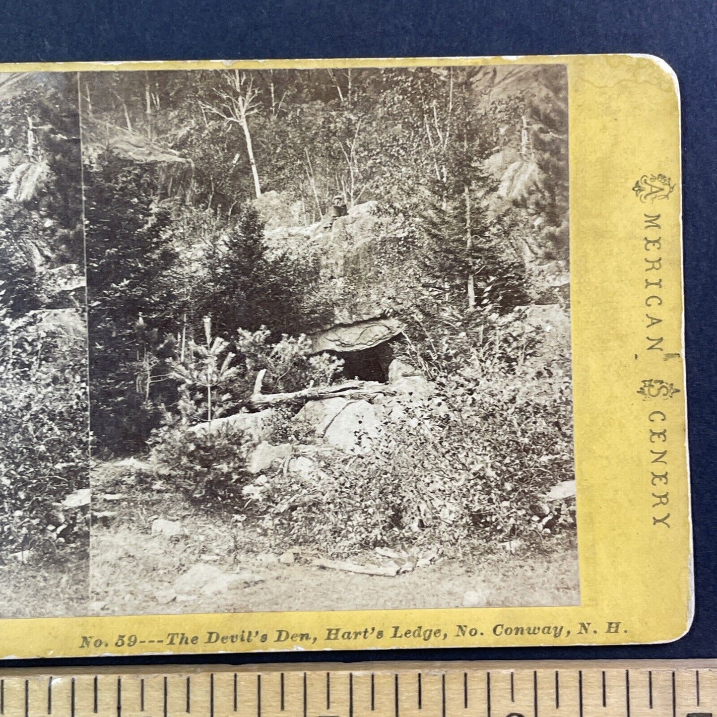 The Devil's Den Hart's Ledge Conway New Hampshire Stereoview Antique c1870s Y176