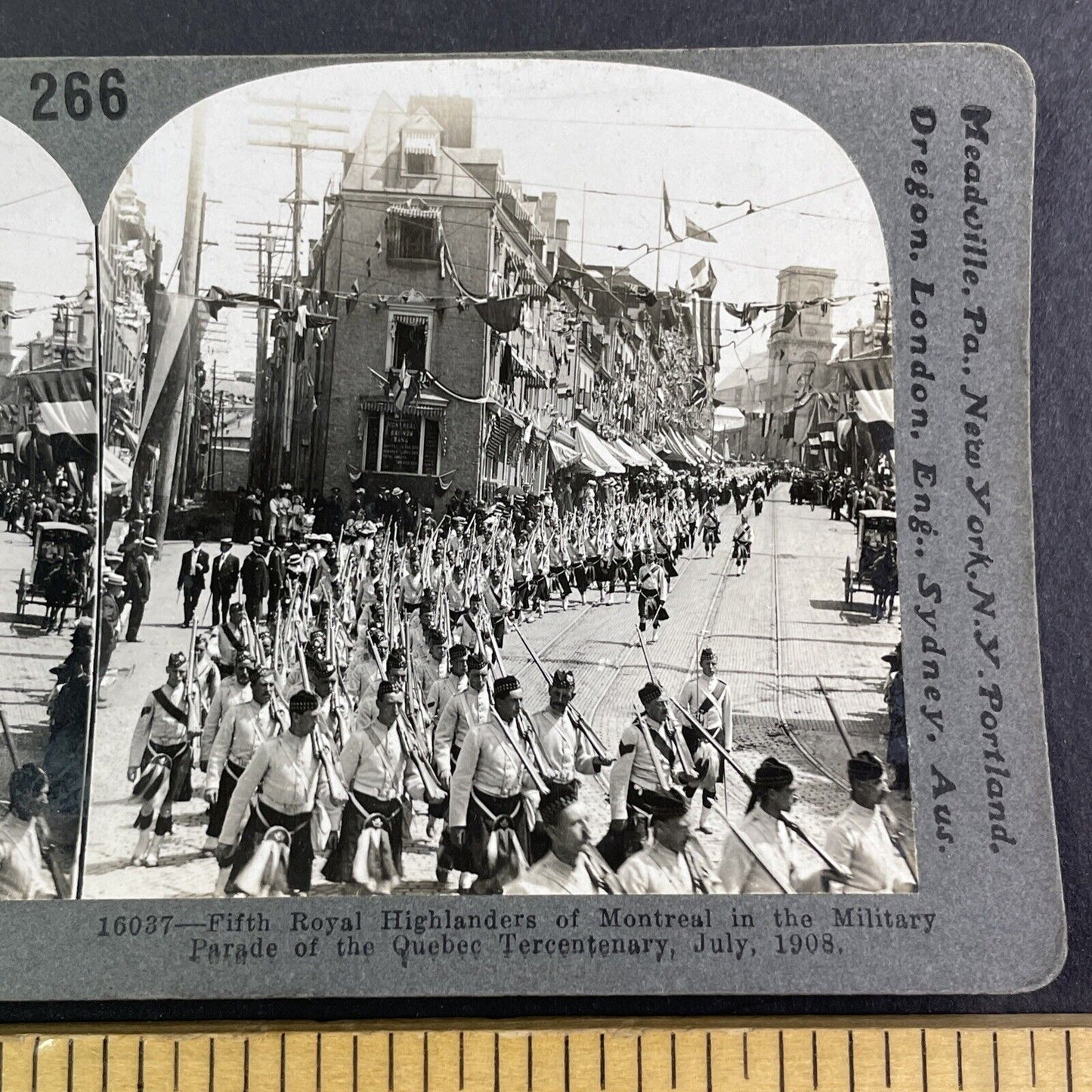 Fifth Royal Highlanders of Montreal Marching Quebec Canada Stereoview 1908 Y2565