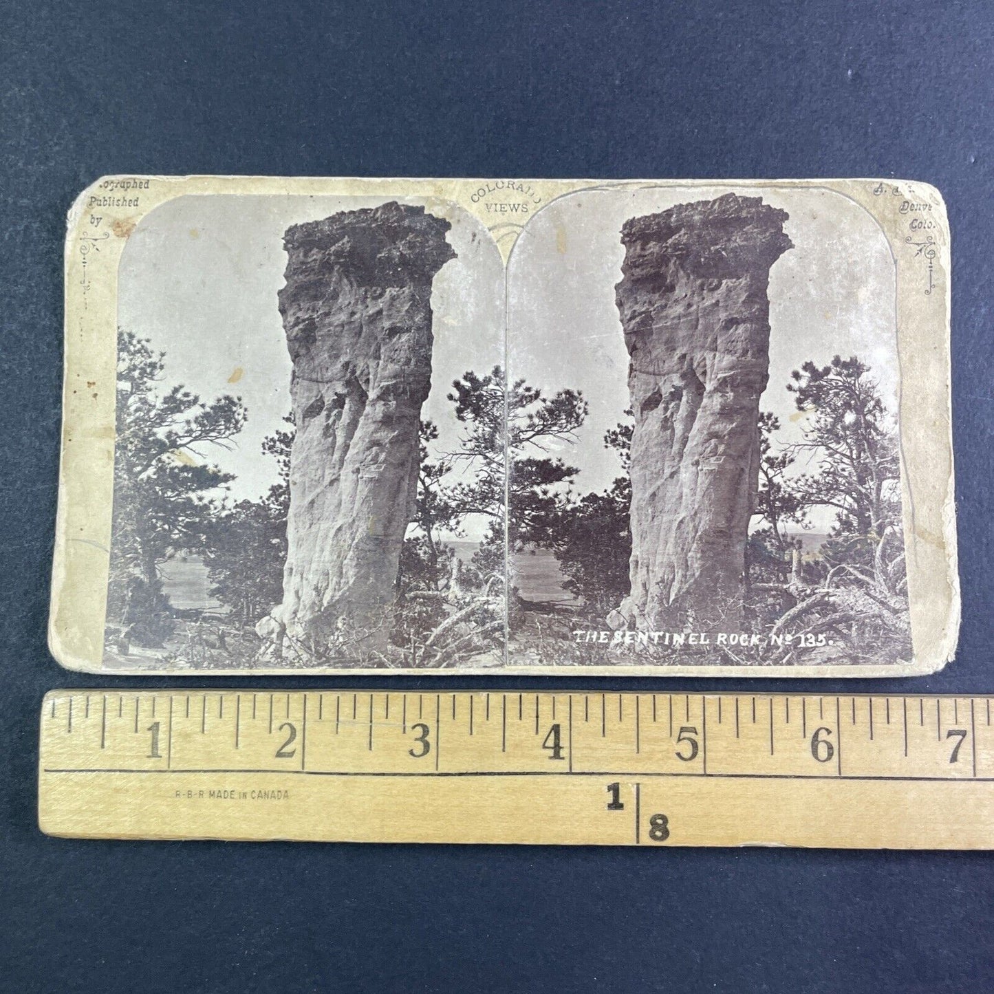Sentinel Rock Monument Park Colorado Stereoview Alexander Martin c1870s Y2413