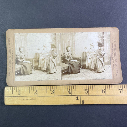 Girls in Formal Victorian Dresses Stereoview Pittsburgh Daily News c1890 Y2259