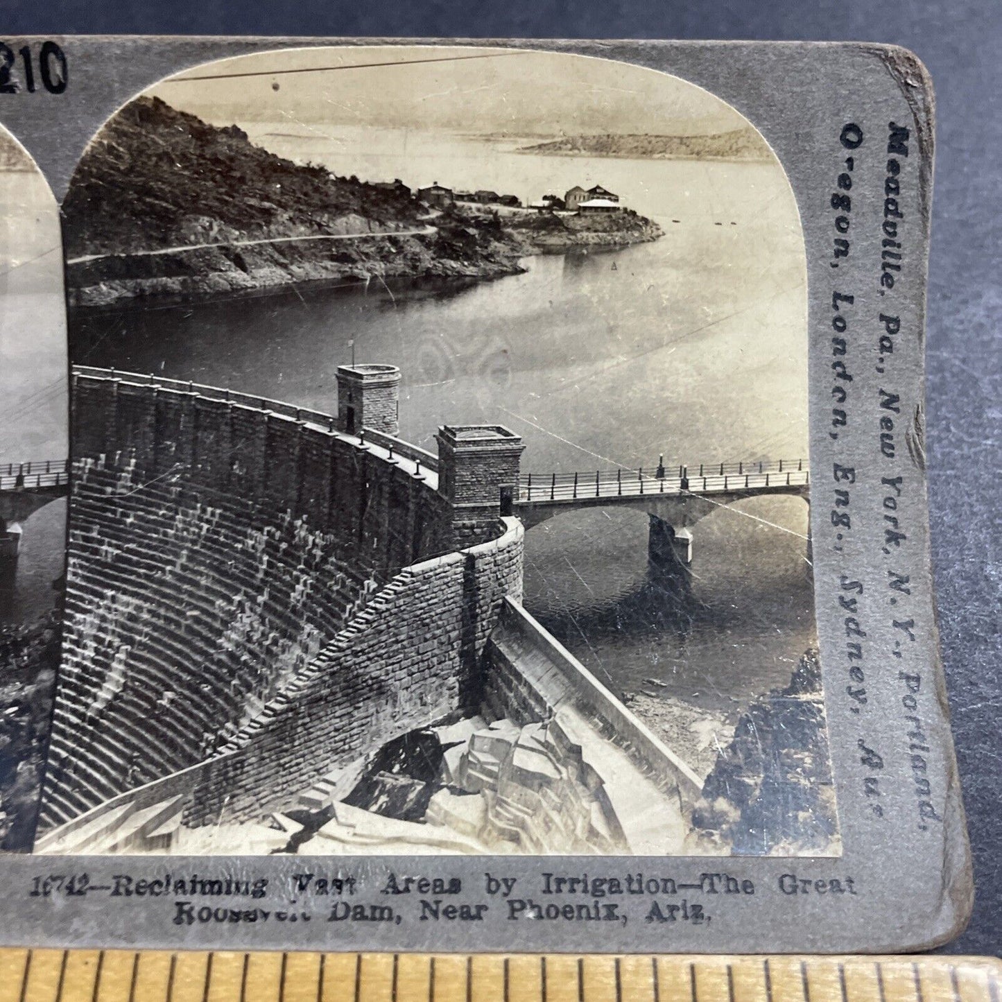 Antique 1910s Great Roosevelt Dam Phoenix Arizona Stereoview Photo Card P5015