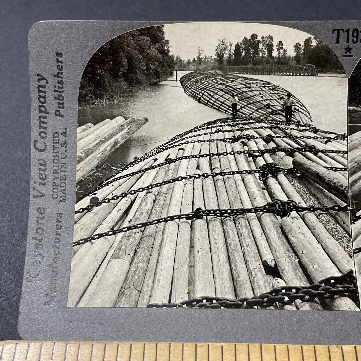 Antique 1910s Log Drivers On Columbia River WA Stereoview Photo Card V1812