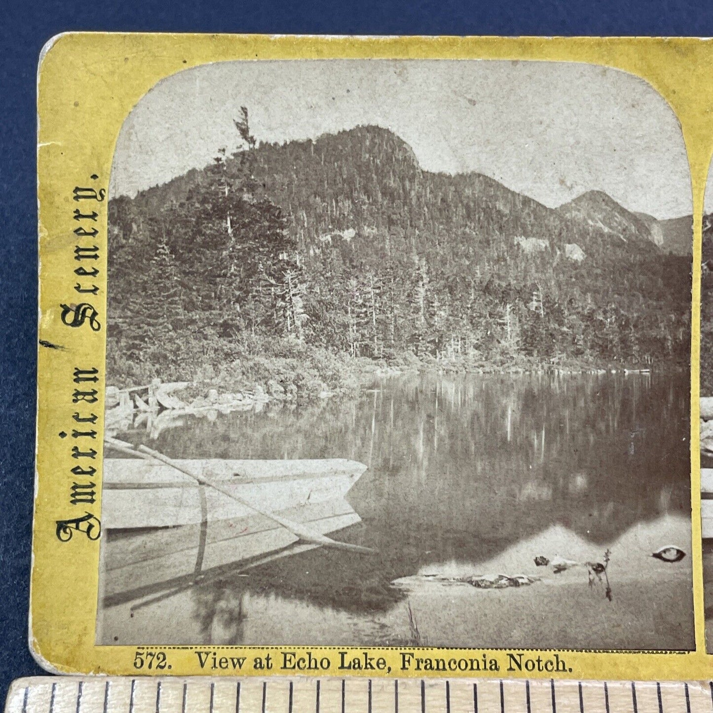 Antique 1870s Echo Lake Boat Launch New Hampshire Stereoview Photo Card V1919