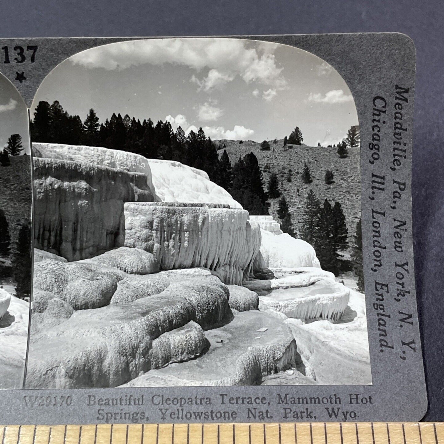 Antique 1910s Mammoth Hot Springs Yellowstone WY Stereoview Photo Card V2182