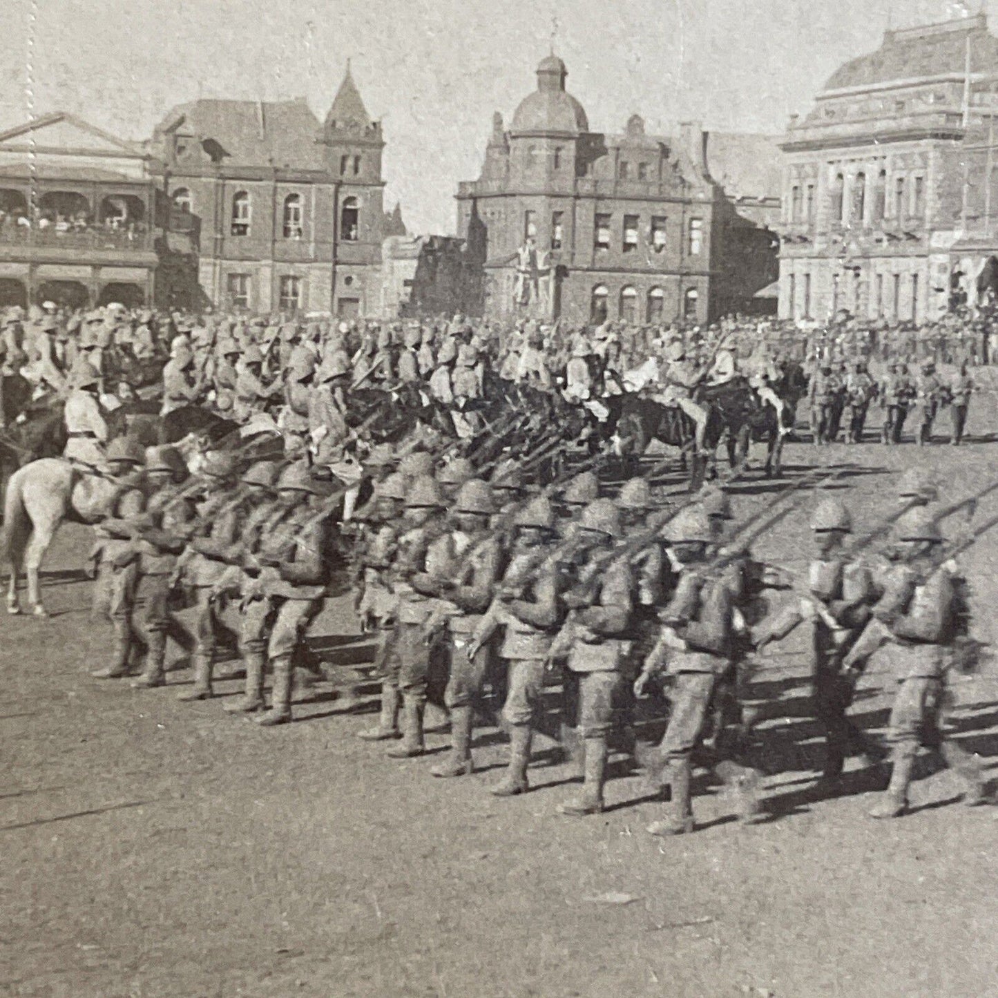 Antique 1901 Boer War Soliders Marching Pretoria SA Stereoview Photo Card P5563