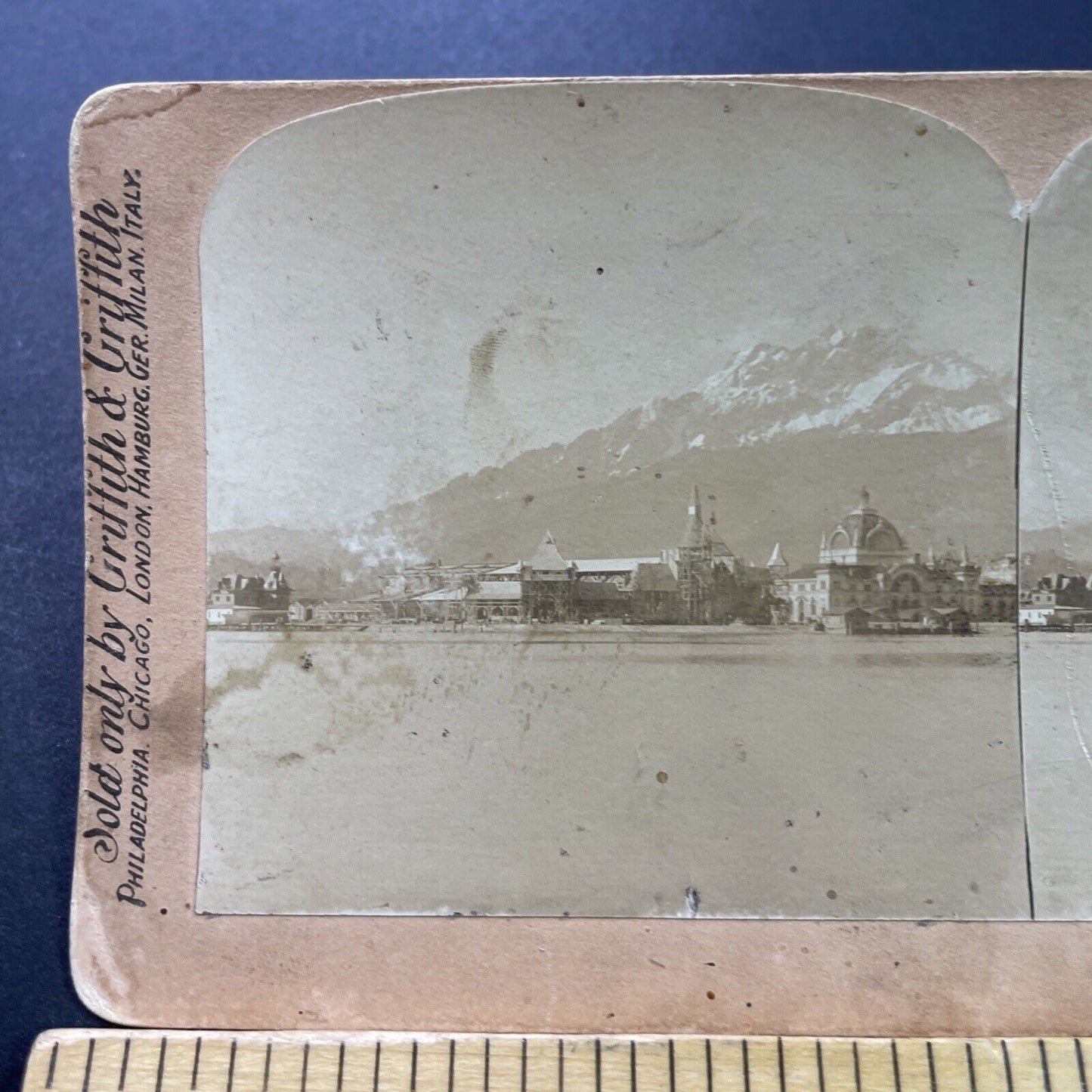 Antique 1903 Lucerne & Lake Lucerne Switzerland Stereoview Photo Card P3926