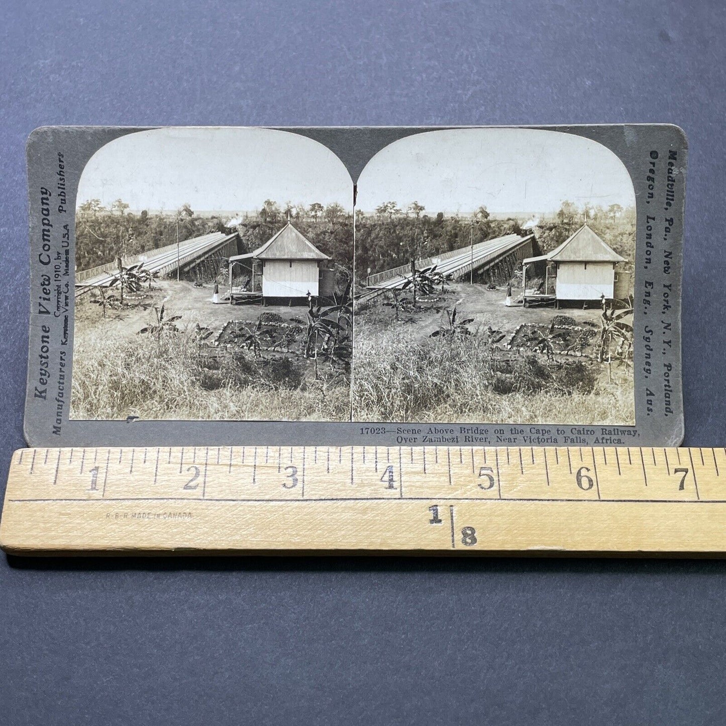 Antique 1911 Victoria Falls Railroad South Africa  Stereoview Photo Card P2450