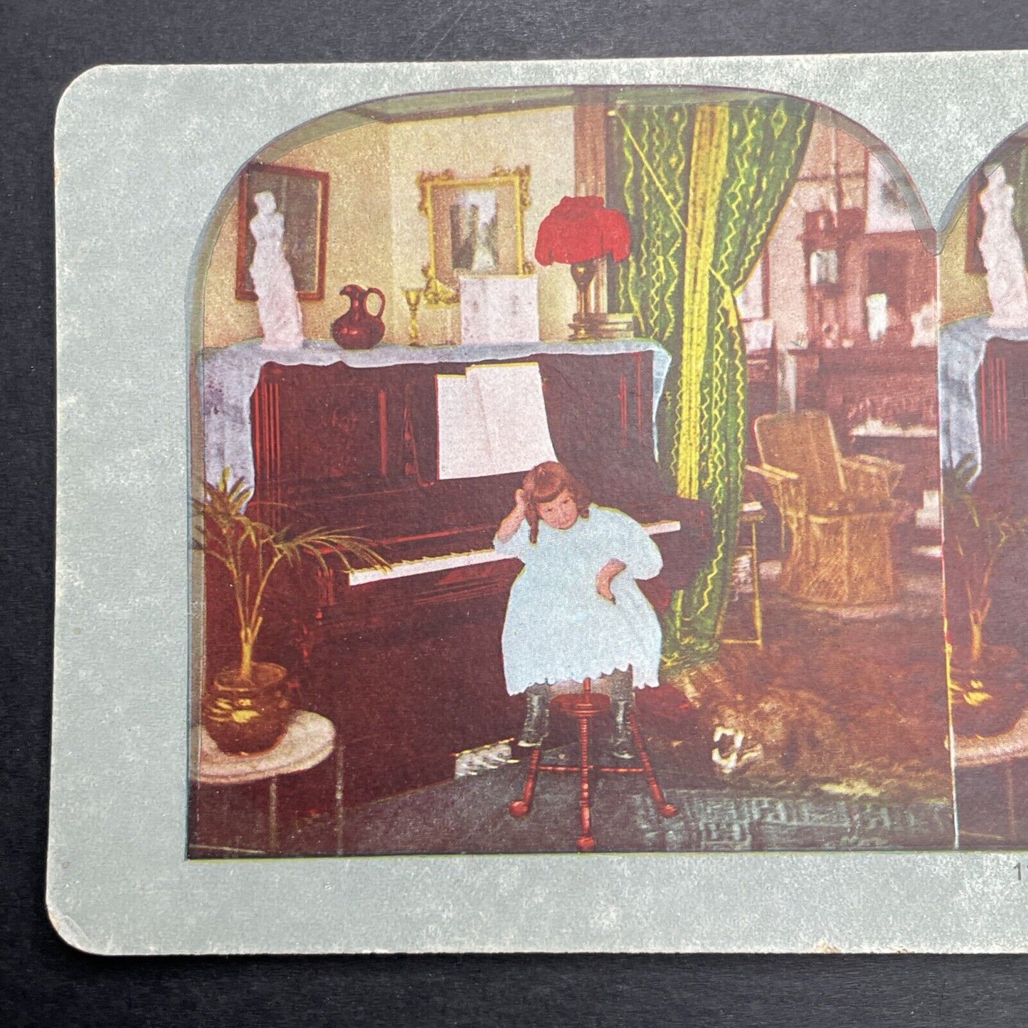 Antique 1898 Child Bored Of Practicing Piano Stereoview Photo Card P1239