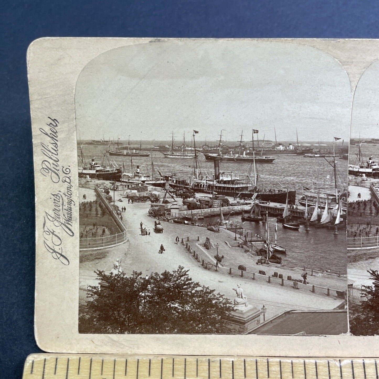 Antique 1897 Merchant Ships Copenhagen Denmark Stereoview Photo Card V514