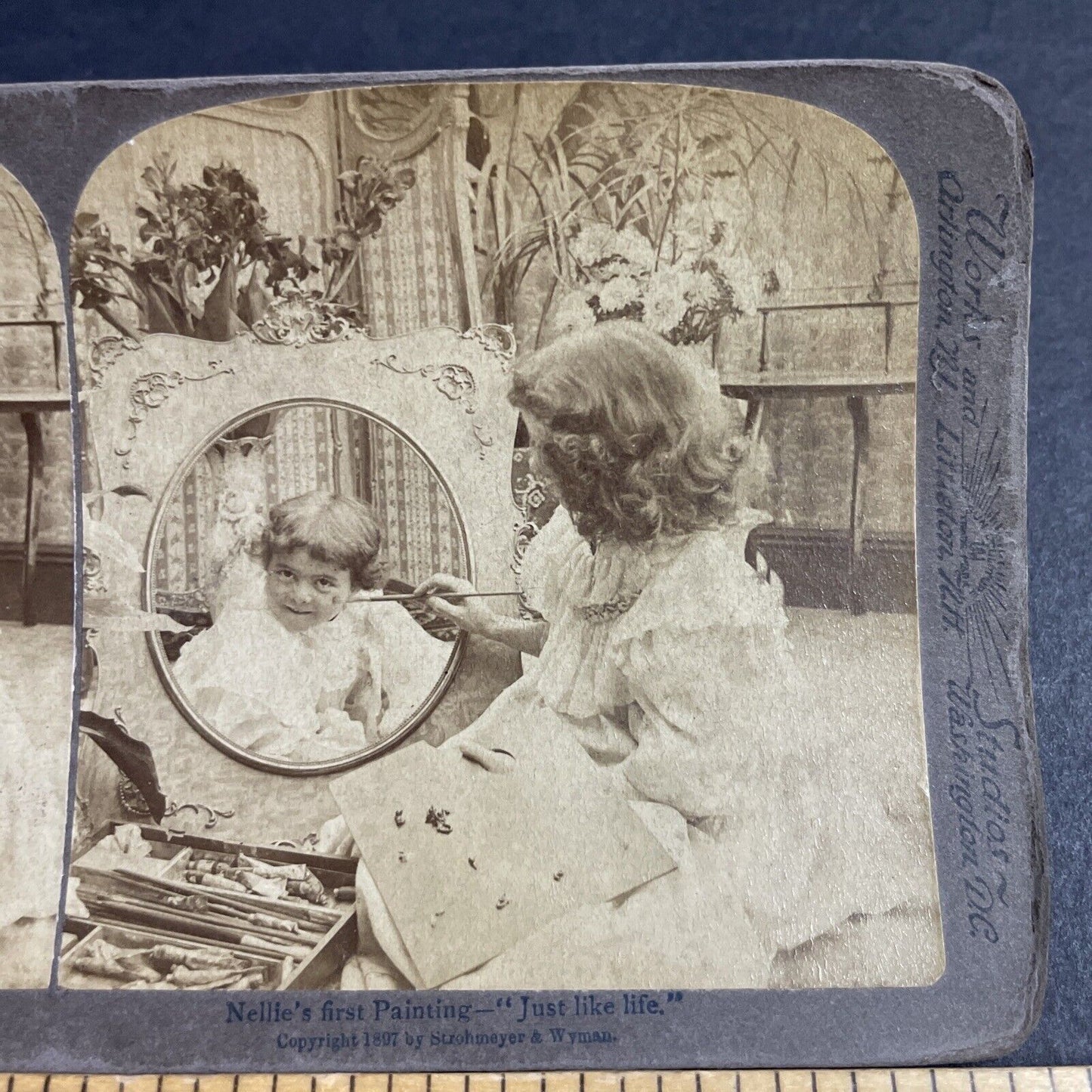 Antique 1897 Victorian Optical Illusion Magic Trick Stereoview Photo Card P4289