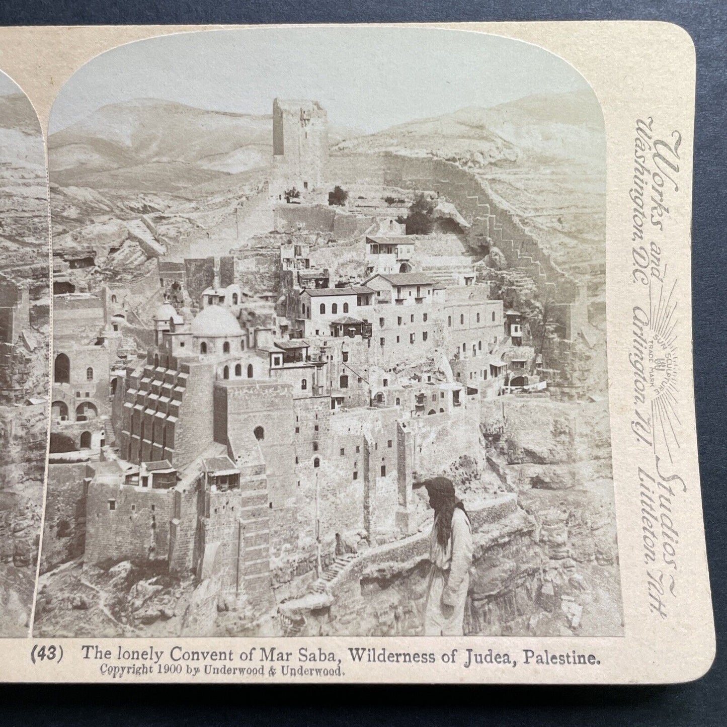 Antique 1900 The Covenant Of Mar Saba Israel Palesti Stereoview Photo Card P1334