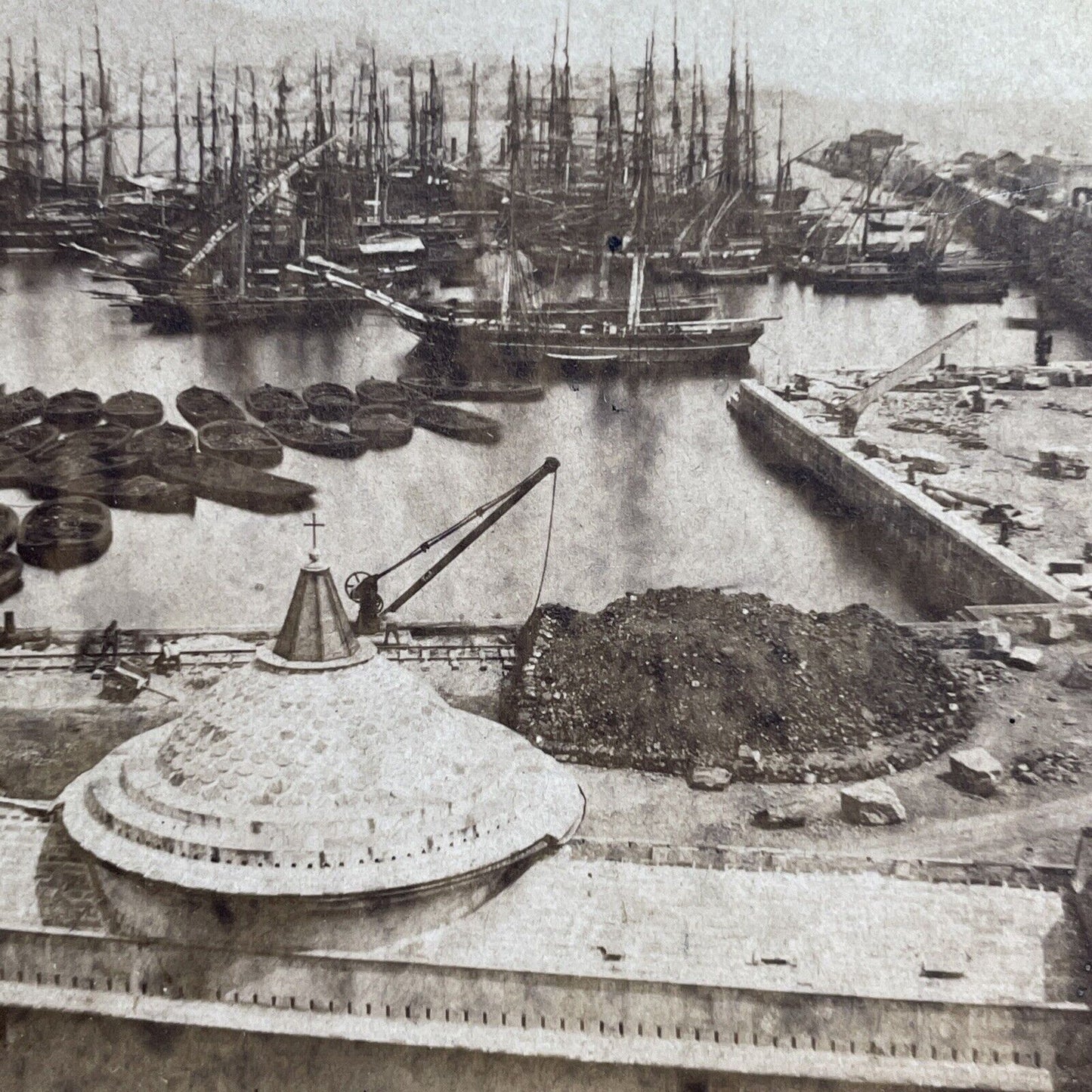 Antique 1860s Genoa Port Harbor Italy Stereoview Photo Card P1414