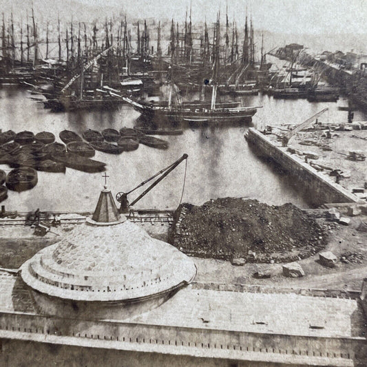 Antique 1860s Genoa Port Harbor Italy Stereoview Photo Card P1414