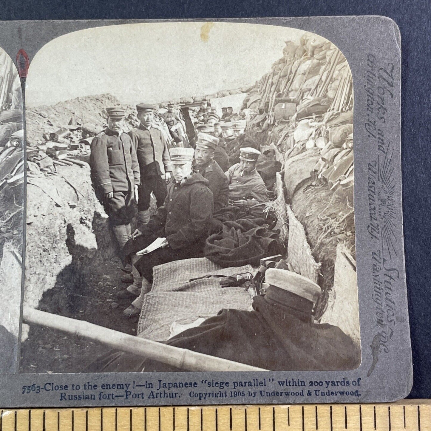 Japanese Infantry Trench Stereoview Russo-Sino War Antique c1905 X3884