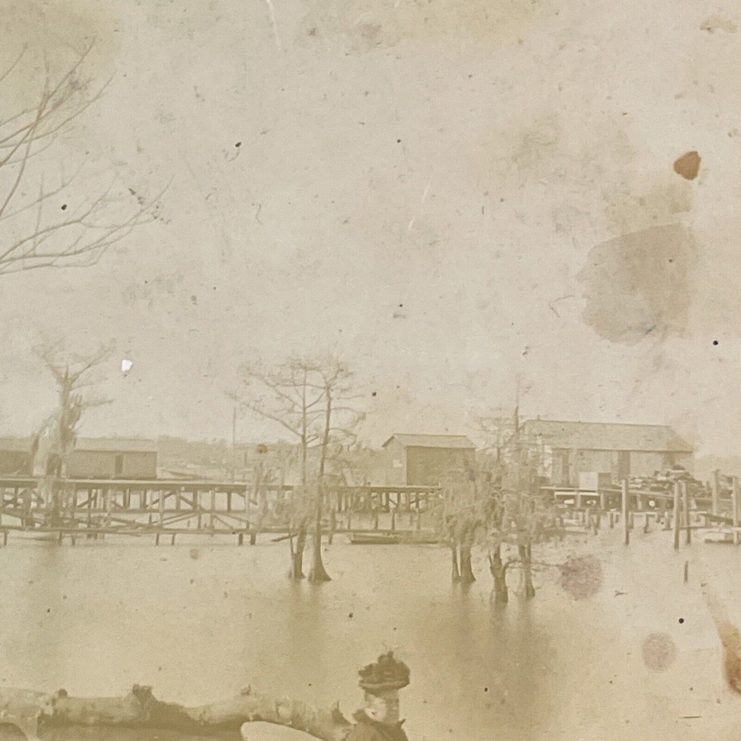 Lake Charles Bayou Boat Launch Dock Stereoview Louisiana Antique c1880s X2733