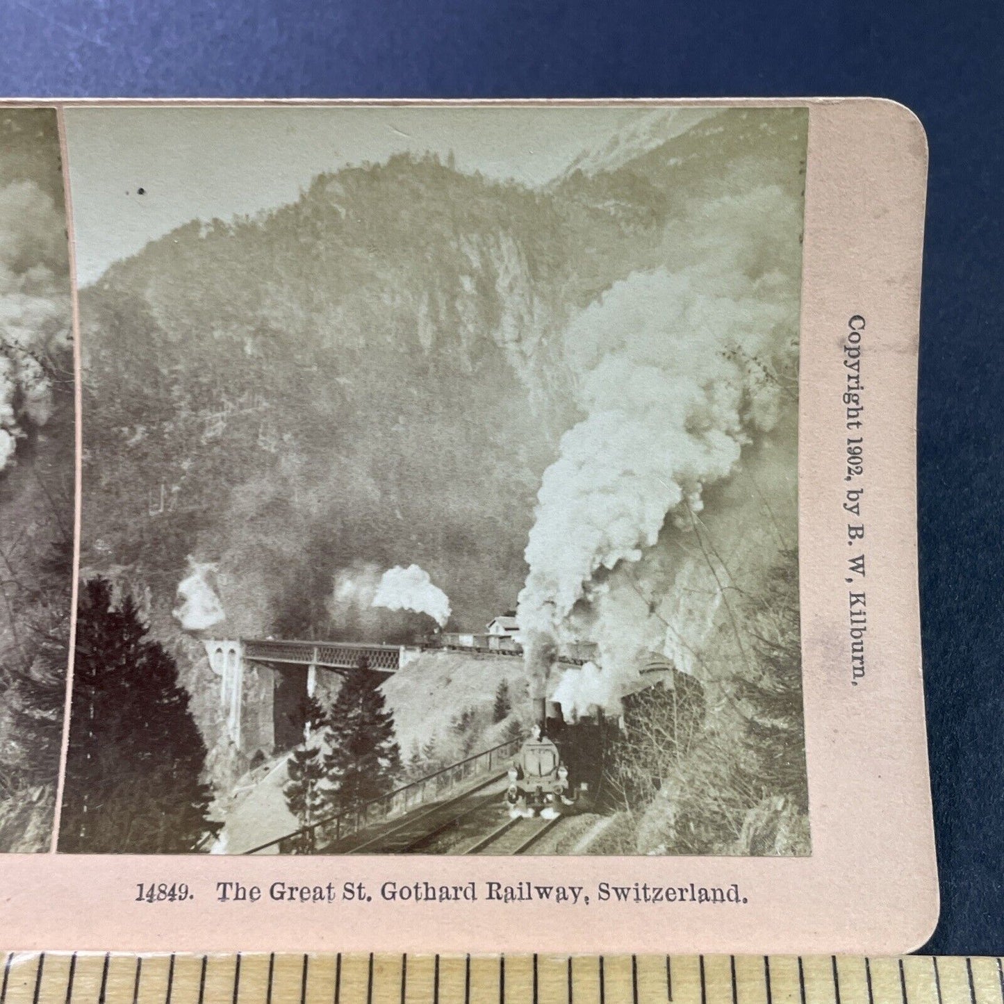 Antique 1902 St. Gotthard Railroad Switzerland Stereoview Photo Card P3905