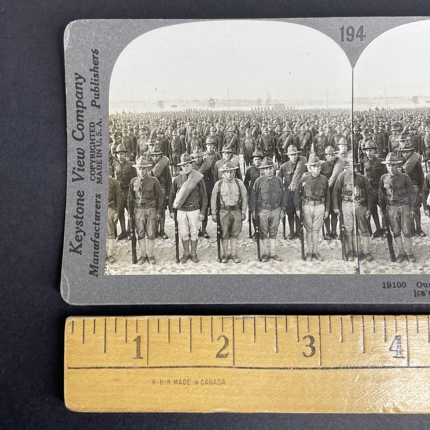 Antique 1918 Thosands OF US Soldiers At Attention Stereoview Photo Card P892