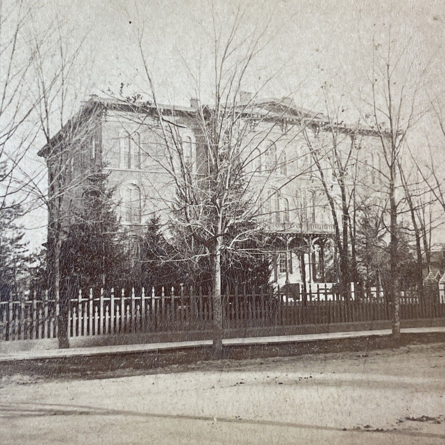 Victorian Mansion Huron Street Ann Arbor Michigan Stereoview Antique c1860s Y465