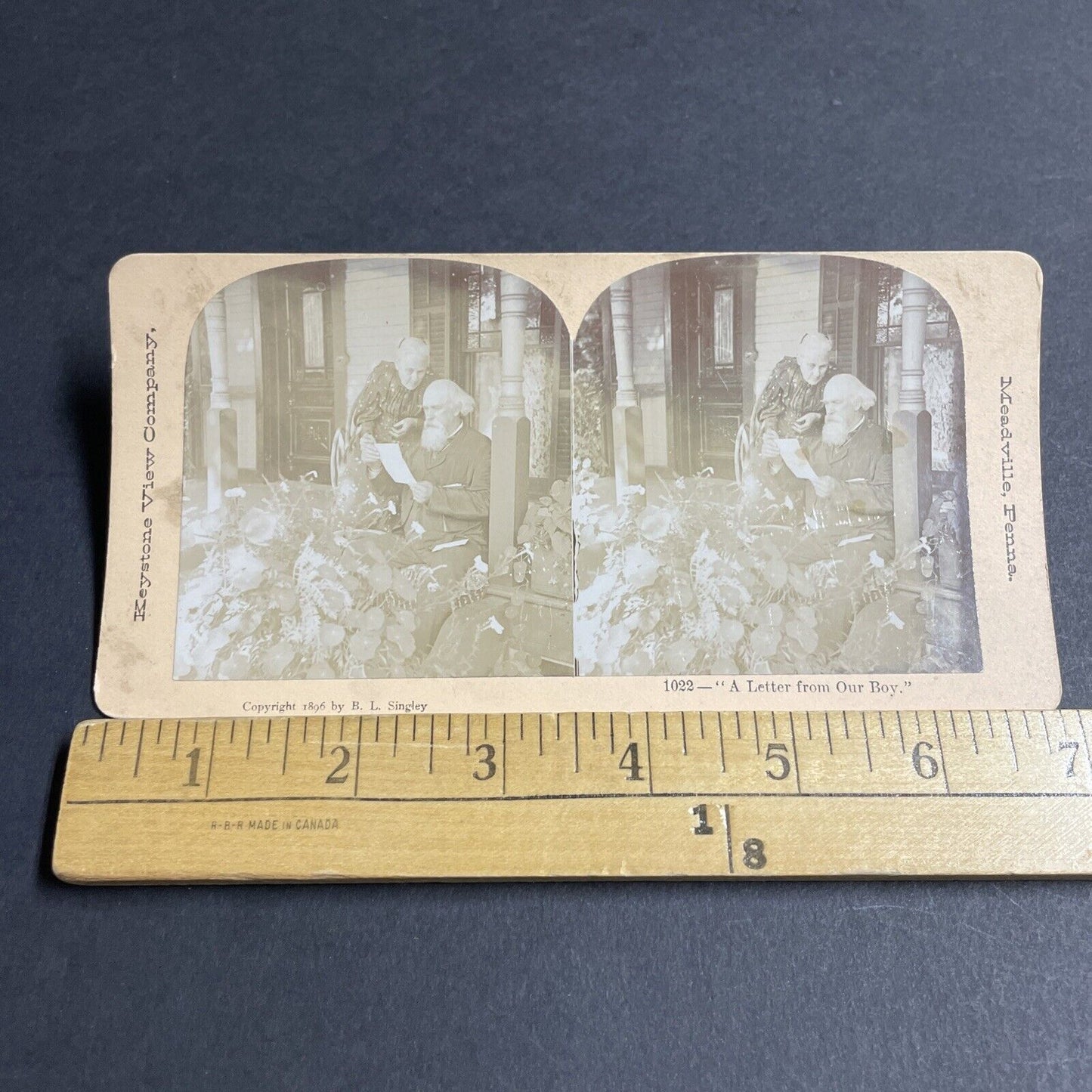 Antique 1896 Old Man & Woman Read A Letter Stereoview Photo Card P4713