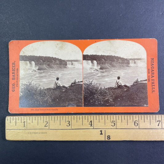 George Barker Self-Portrait at Niagara Falls Stereoview Antique c1870s X1929