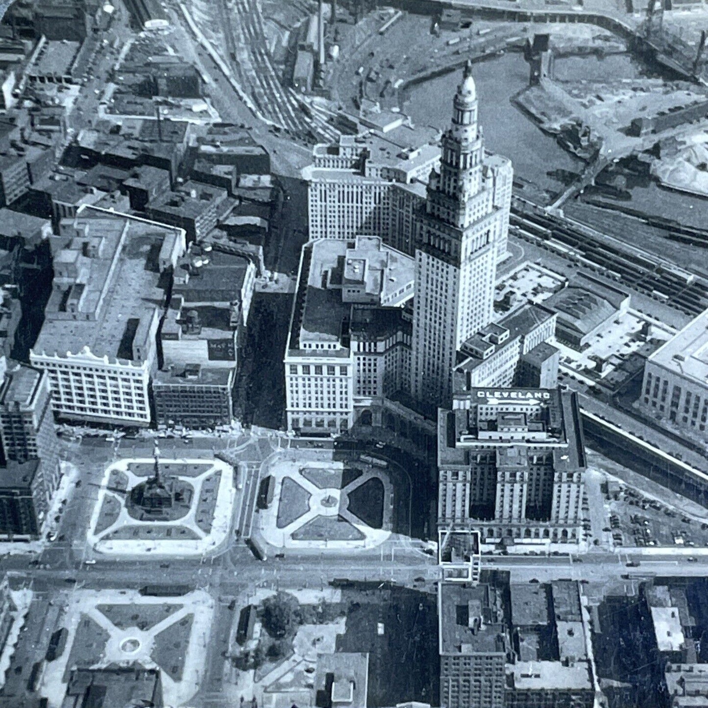 Cleveland Ohio from an Aerial View Stereoview Antique c1920s Y1129