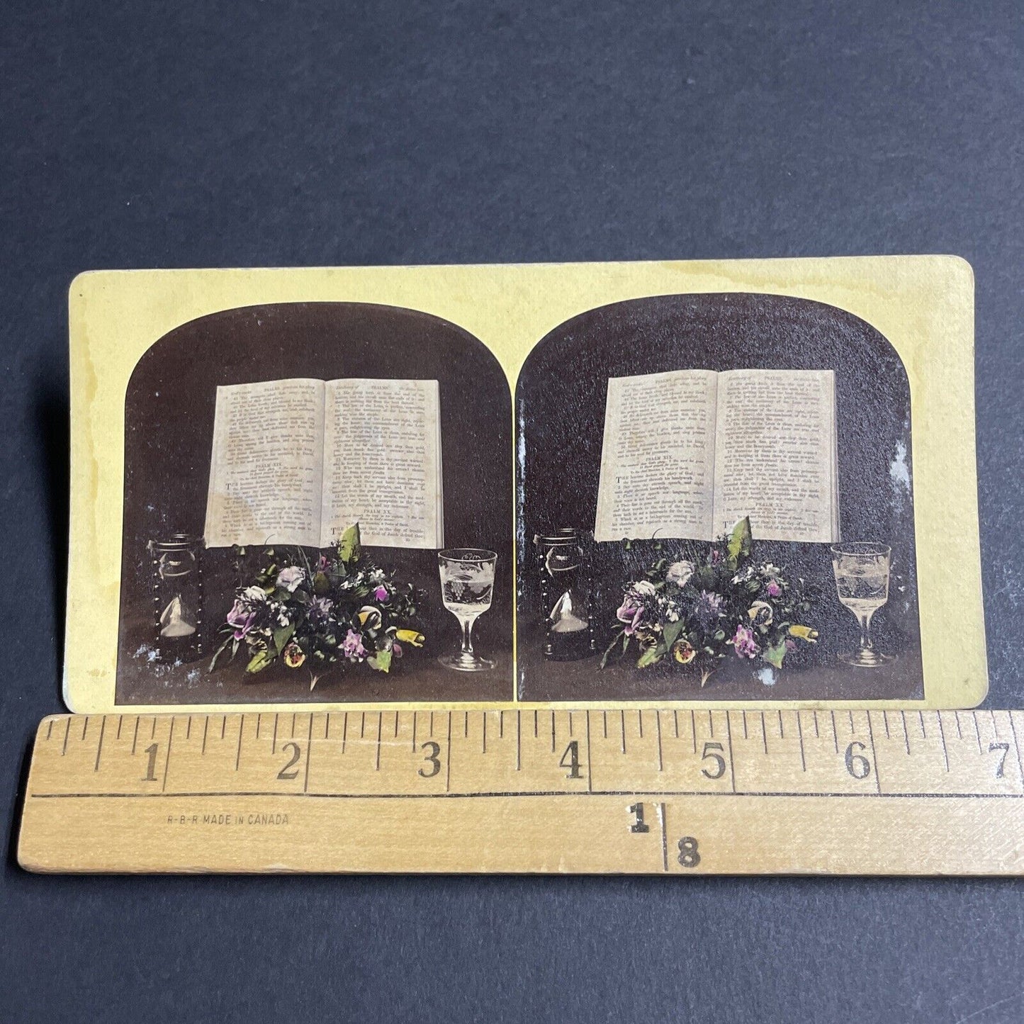 Antique 1870s Flower Arrangement For Bible Study Stereoview Photo Card P4699