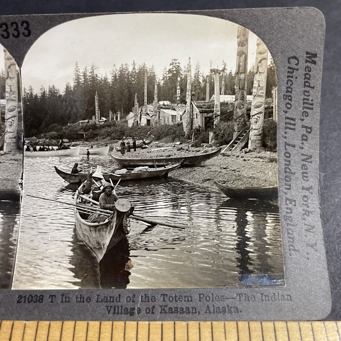 Antique 1910s Native Trading Village Kasaan Alaska Stereoview Photo Card P3195