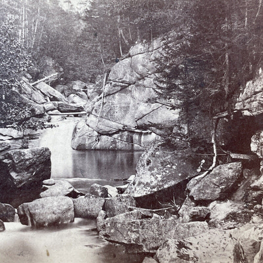 Antique 1860s The Drowning Pool Franconia Notch NH Stereoview Photo Card V2022