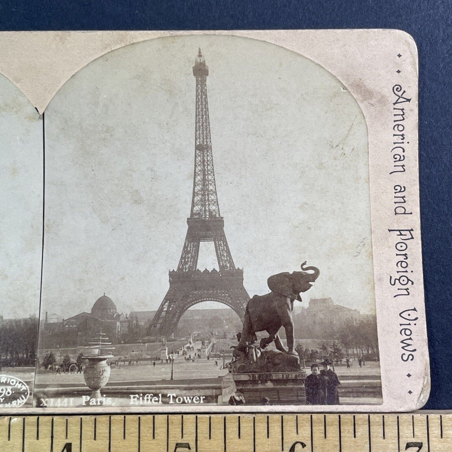 Eiffel Tower And Elephant Statue Stereoview Griffith Antique c1898 X1513