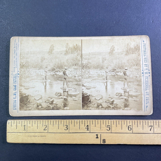 Trout Fishing Cache Creek California Stereoview T.W. Ingersoll Antique 1888 Y102