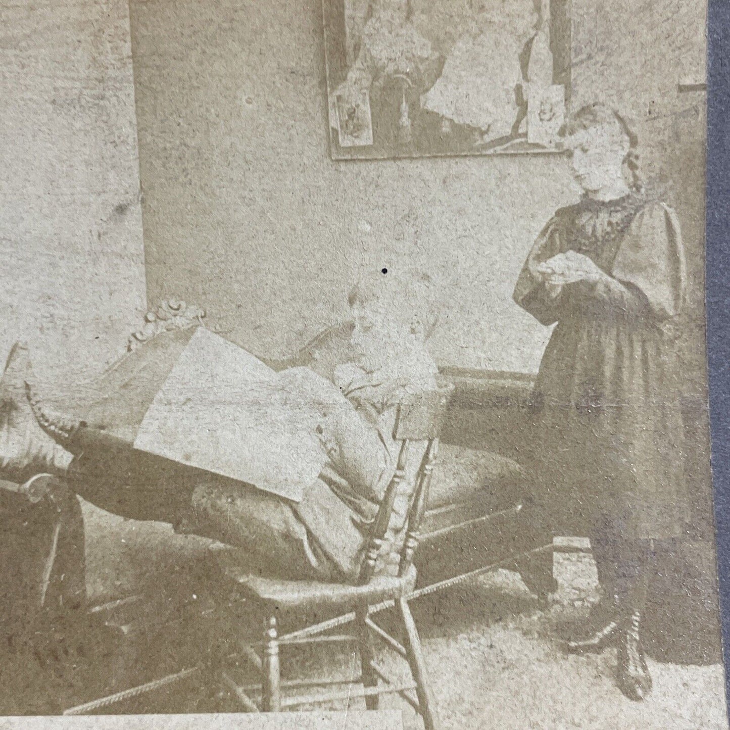 Antique 1870s Boy Puts His Feet Up On Table Stereoview Photo Card P4688