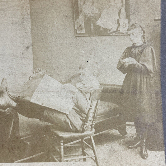 Antique 1870s Boy Puts His Feet Up On Table Stereoview Photo Card P4688