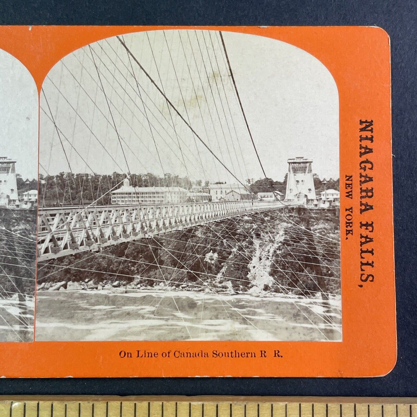 Canada Southern Railroad Suspension Bridge Stereoview George Barker c1870s Y2534